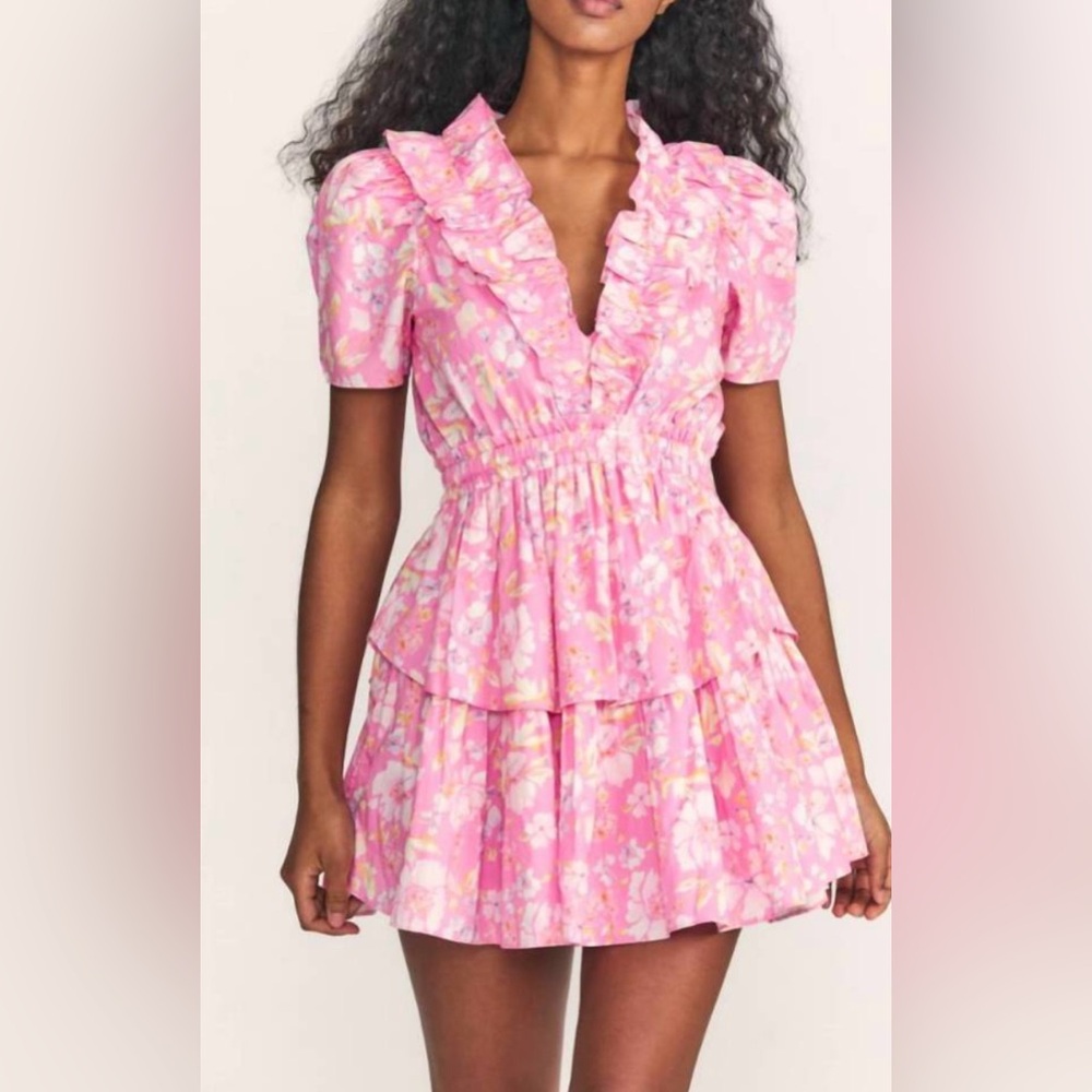LoveShackFancy Pink Floral Ruffle Cotton Dress XS Ellis